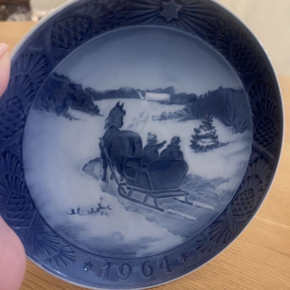 Vintage Decorative Plate Set 3 Blue B&G Juletraeer Hentes Denmark Holiday - Picture 4 of 10